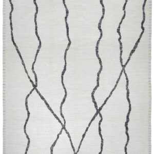 Rug 704 is beige with squiggly black lines