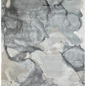 modern rug. gray, blue, and white splatter pattern. made with real silk
